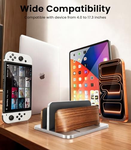 LOXP 𝟮𝟬𝟮𝟲 𝗨𝗽𝗴𝗿𝗮𝗱𝗲𝗱 Aluminum Vertical Laptop Stand, [Black Cedar Wood Dual-Slot], Desktop Adjustable MacBook Stand, Adjustable Base, for MacBook Pro/Air, (up to 17.3-inch Gaming laptops) - Thumbnail 3