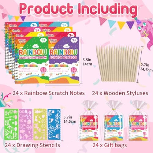 FEREDO KIDS Scratch Art Party Favors for Kids: 24 Pack Rainbow Scratch Art Notebook, Easter Basket Stuffers, Coloring Books Goodie Bags Stuffers for Kid, Bulk Classroom Birthday Gifts for Student - Thumbnail 2