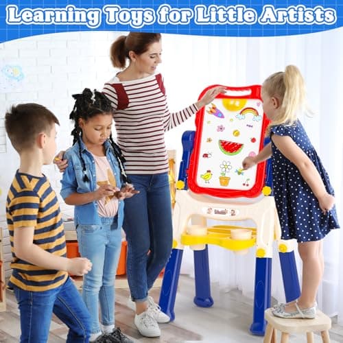Chalk Board Easel for Kids Toys,Double-Sided Magnetic Kids Chalkboard and Dry Erase Boards,Toddler Toys for 3 Year Old Boy Gift,Art Easel Learning Educational Toy for 3 4 5 Years Old Boys Gift - Thumbnail 6