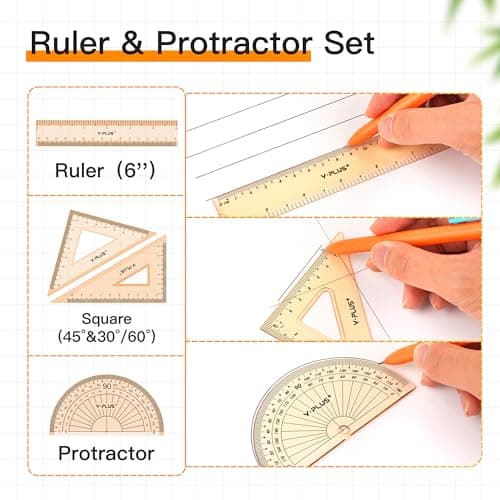 YPLUS Geometry Set for Students, Math Protractor Compass, Box of Protactors Kit for Class Supplies and School Kids Toddler - 11 Pcs - Thumbnail 3