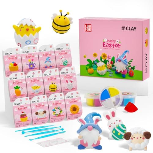Loufor Air Dry Clay Kits Easter - Modeling Clay for Kids, Ultra Light & Soft, Safe & Non-Toxic, 12 Boxes Model Magic Clay with Sculpting Tools und Tutorials, DIY Creative Arts und Crafts Toys Gifts - Image 1