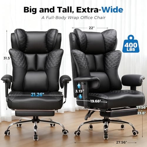 GTPLAYER Big and Tall Office Chair Wide Ergonomic Gaming Chair with Deluxe Embossing Designed Leather with Foot Rest,150°Reclining Adjustable Soft Armrests Pocket Spring Back Support and Pillow - Thumbnail 3