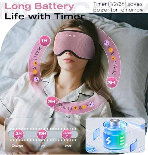MUSICOZY Sleep Headphones with Bluetooth 5.4 Sleep Mask, Removable 3D Eye Cups for Zero Pressure Comfort, Wireless Bluetooth Eye Mask for Sleeping with Timer - Thumbnail 5