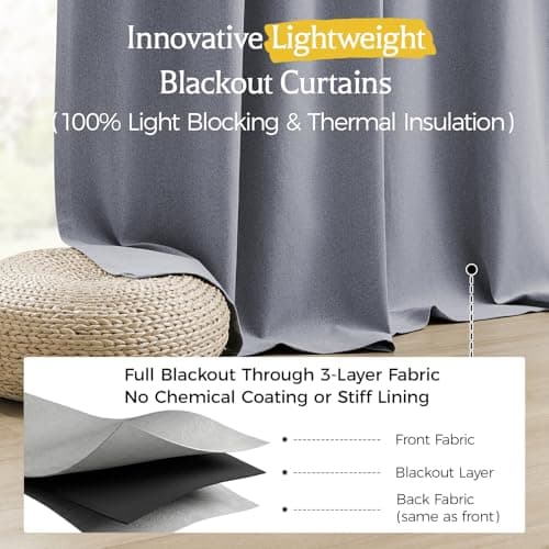 HushLoom Pinch Pleated Full Blackout Curtains for Bedroom & Living Room, Linen Textured Thermal Insulated Blackout Window Curtains & Drapes 108 Inches Long, 2 Panels Set(40" W x 108" L, Stone Blue) - Thumbnail 3