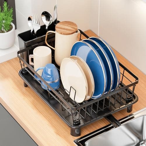 Dish Drying Rack, Stainless Steel Dish Racks for Kitchen Counter, Sink Organization and Storage Essentials, Kitchen Organizer for Forks, Spoons Dishes,Cup and Bottle (Black, 14.96''*11.02''*6.69'') - Thumbnail 3