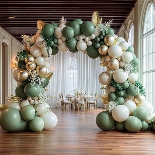 Sage Green Balloon Garland Arch Kit 158Pcs Sand White Gold Green Balloons for Birthday Jungle Safari Party Decorations - Thumbnail 4
