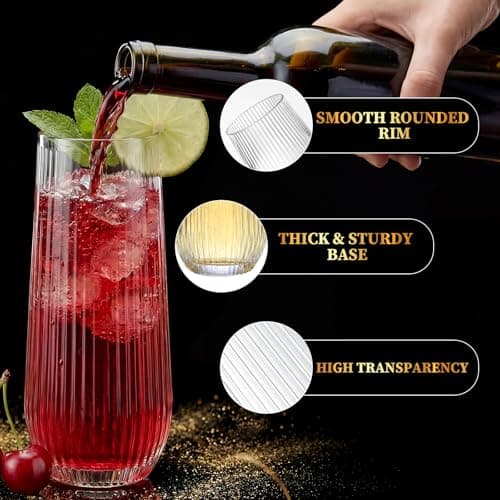 GuanQiao 24 Pack Stemless Plastic Champagne Flutes, 9oz Ribbed Disposable Champagne Glasses, Heavy Duty Shatterproof Mimosa Glasses for Wine Tasting, Wedding, Bridal Shower, Party Supplies, Birthday - Thumbnail 4