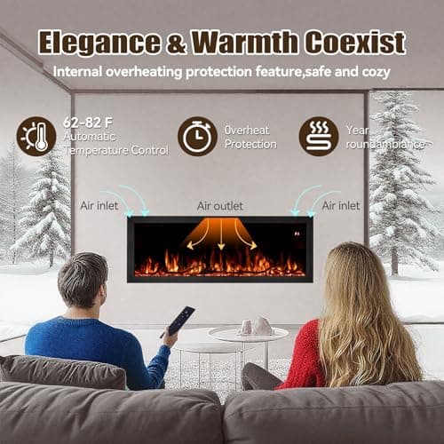 Tuan 50 Inch Linear Electric Fireplace, with Smart App Control, Wall Mount or in-Wall Recessed Fireplace Insert, 9 Hour Timer, 13 Color Changing Flames & Embers,750W/1500W Indoor Heater - Thumbnail 6