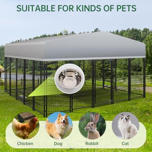 LotFun 10x10 FT Dog Kennel, Heavy Duty Outdoor Dog Enclosure with UV & Rain-Proof Fully Covered Roof, Double Security Locks and Rustproof Metal Mesh for Large Dogs House (9.8 x 9.8 x 6 FT) - Thumbnail 6