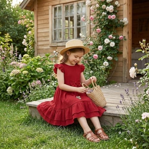 Mariy Riseni Flower Girl Dress Summer Ruffle Sleeve A-Line Bow Toddler Girls Wedding Birthday Party Dress Size 5-12Y - Thumbnail 4