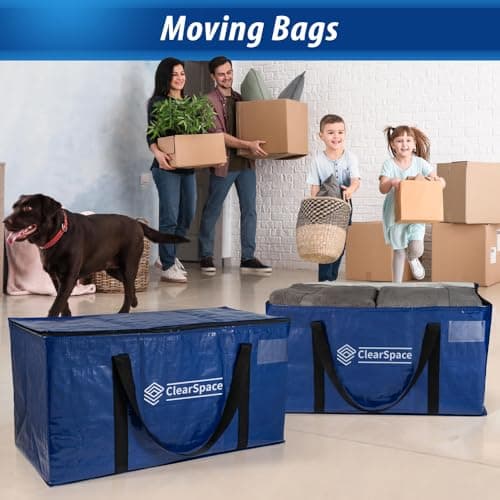 ClearSpace Heavy Duty Moving Bags or Storage Bag – Large Moving Boxes with Backpack Straps, Zippers & Handles – Perfect for Moving, College Dorm, Traveling, Camping, Christmas Decorations, 8 Pack - Thumbnail 3