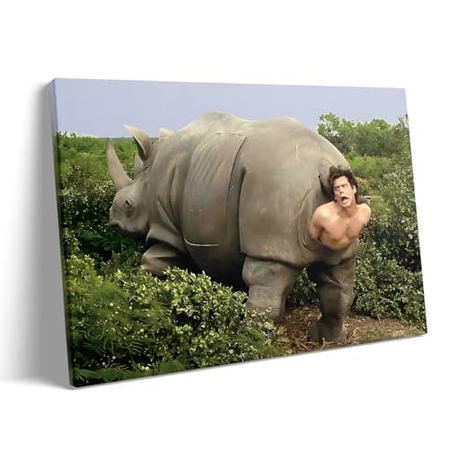 VYPEROCK Funny Framed Canvas Wall Art Bathroom Decor Retro Humor Comedy Ace Ventura Movies Poster Rhino Painting Modern Toilet Artwork for Living Room Dorm Wall Home Decoration, (24x30inch) - Image 1