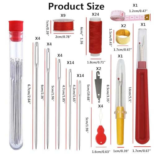 84PCS Sewing Kit 5 Size Big Eye Stainless Steel Needles for Hand Sewing Needle and Thread Kit with Threaders, Bobbins,Thimbles,Seam Rippers Accessories and Supplies Tools for Adults Beginners - Thumbnail 2