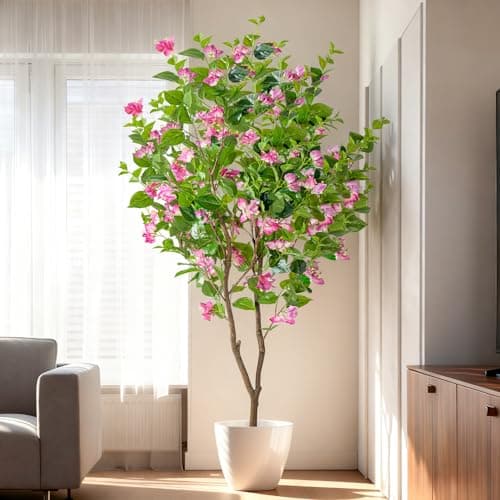 Erimda 6FT Artificial Bougainvillea Tree Artificial Tree Tall Potted Fake Bougainvillea Trees for Outdoor Indoor Lifelike Potted Faux Plants with Wood Trunk and Flowers Office Wedding Home Decor - Thumbnail 6