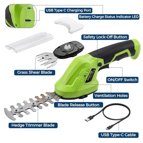 2-in-1 Electric Handheld Hedge Trimmer, Cordless Grass Shear & Shrub Trimme, Lightweight Rechargeable Bush Trimmers, with Type-C Cable, Dual Safety Switch, Brushless Motor, for Yard, Lawn, Garden - Thumbnail 4