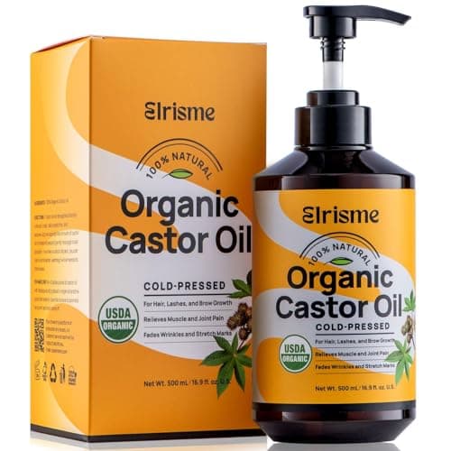 Cold Pressed Organic Castor Oil, Organic Black Castor Oil Hair Growth Serum for Eyelashes and Eyebrows, USDA 100% Pure Organic Castor Oil Non-Glass Bottle, Hexane-Free - 16 Oz