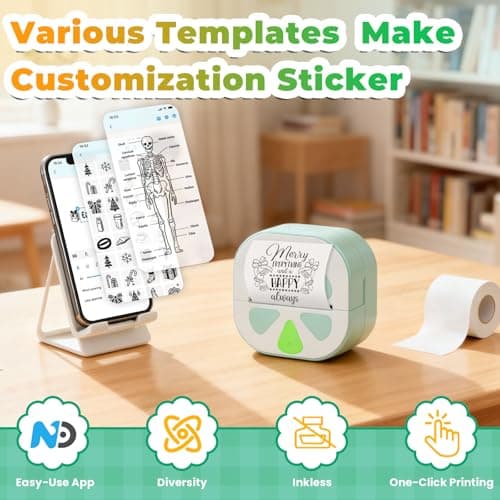Anycash Sticker Printer Mini Print Pod, Bluetooth Sticker Maker Machine with 3 Roll Thermal Paper, D20 Portable Inkless Pocket impresora portátil Picture Label Printer for Phone DIY Journal Gift - Thumbnail 4