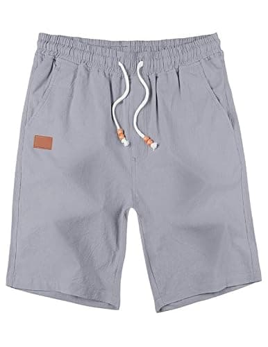 AUSELILY MEN Men's Cotton Linen Shorts 9 inch Drawstring Casual Elastic Waist Mens Summer Beach Vacation Shorts Big and Tall with Pockets Gray 4XL - Thumbnail 3