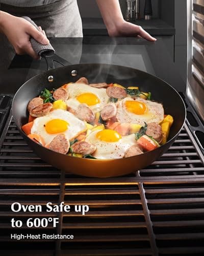 Yonida Carbon Steel Pan, 12 Inch Nonstick Frying Pan Skillet with Lid, Pre-Seasoned Carbon Steel Cookware with Removable Silicone Handle Holder, Indoor/Outdoor, Induction & Oven Safe - Thumbnail 6