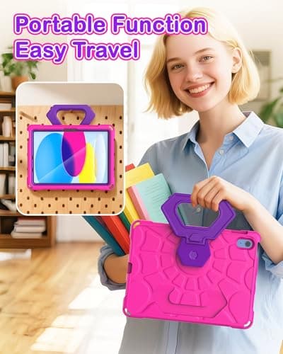 YIHE Shockproof Kids Case for iPad (A16) 11th Generation 11 Inch 2025/ iPad 10th Generation 10.9 inch 2022, Durable Protective Cover with Built-in Screen Protector & Stable Stand, Pink Purple - Thumbnail 5
