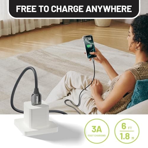 Omnibar USB A to USB C Cable 6FT, iPhone 17 16 15 Charger Cord Type C, Braided Zinc Alloy Samsung Charger Fast Charging Cord for Galaxy S25 S24, Tablet, Laptop, PS5, AirPods, GoPro, DJI, Carplay Cable - Thumbnail 4