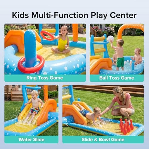 Inflatable Kiddie Pool with Dual Slides, Kids Splash Pool Play Center with Water Slide & Slip Slide, Outdoor Backyard Water Toy for Toddlers - Thumbnail 4