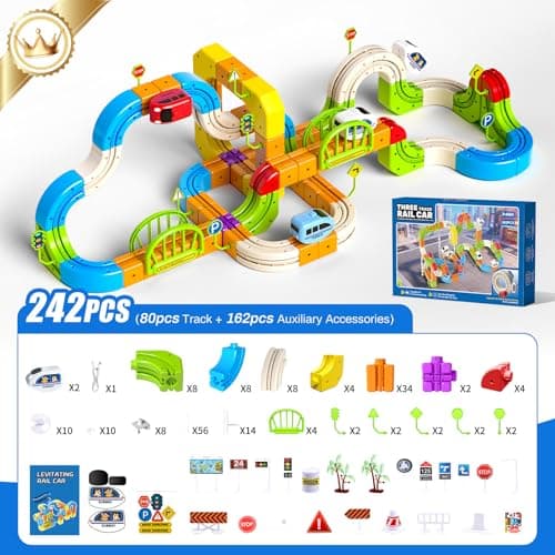 Electric Train Set for Kids, 3D Gravity-Defying Flexible Race Track Building Toy, DIY Rail Cube Track Kit, STEM Motorized Trains Race Tracks Toys Gift for Boys Girls Ages 3+ - Thumbnail 2
