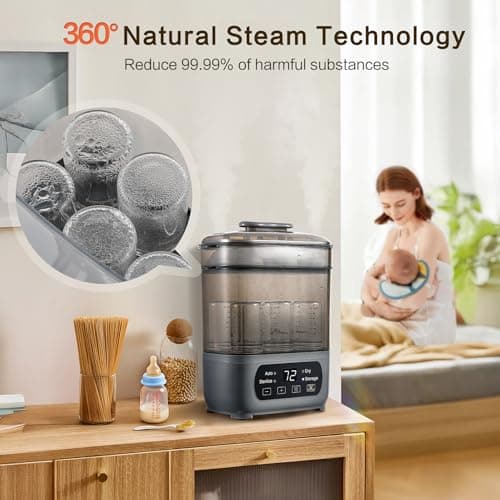 AMZBABYCHEF 4-in-1 Baby Bottle Steamer and Dryer, Electric Steamer with Fast Drying, Universal Fit for All Bottles, LED Touch Screen & Auto Shut-Off Protection (Grey) - Thumbnail 3