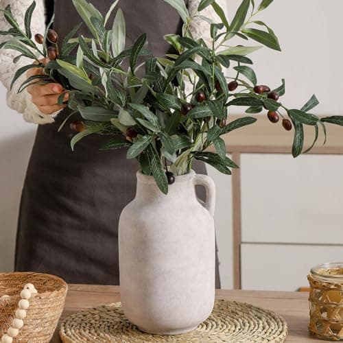 Ceramic Flower Vase Home Decor - Large White Rustic Table Flowers Vases Living Room Bedroom Plant Decoration Farmhouse Vintage for Kitchen Shelf Office Coffee Dining Desk House Women (9.7" Rustic) - Thumbnail 5