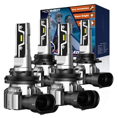 NOVSIGHT H11 9005 LED Light Bulbs - 500% Super Brighter 6500K Cool White, Fanless Light, 1:1 Design, Plug and Play 3 Mins Installation, H8 HB3 Automotive Fog Lamps, Pack of 4 (2 Years) - Image 1