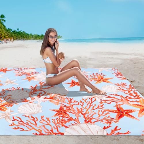 SkyNature Beach Blanket Waterproof Sandproof, 9 Ft X 10 Ft Extra Large Sand Free Beach Mat, Big Compact Lightweight Quick Drying Picnic Blanket with 4 Stakes & Pockets for Camping, Travel, Hiking - Thumbnail 3