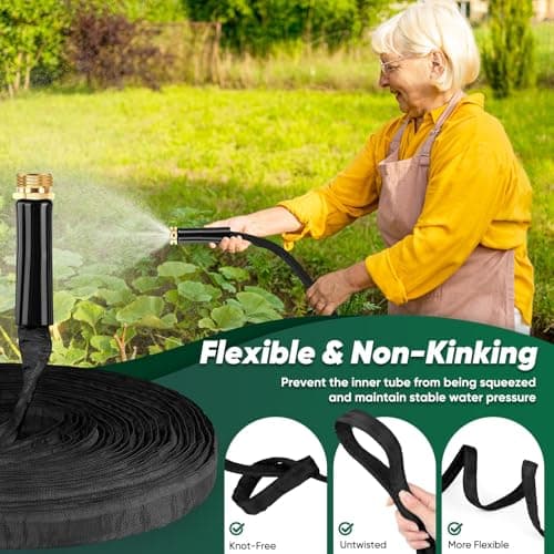 Hepciee Garden Hose 50 ft, Non-Expanding Water Hose, Flexible Ultra-Light, Anti-Kink, Wear-Resistant, Easy Storage, Hose with 3/4 for Outdoor, Garden, Yard and Lawn - Thumbnail 6