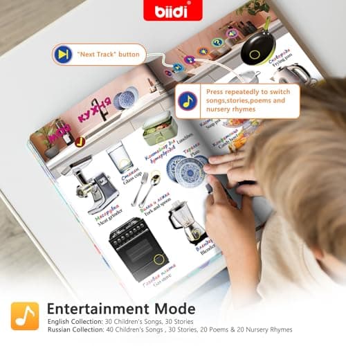 biidi English and Russian Bilingual Talking Book Interactive Book for Kid,1600+ Sounds Talking Book,Interactive Language Learning Toy for Age 3-5 Toddler,Boys Girls Birthday - Thumbnail 4