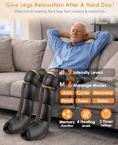 DEJUNPIOOL Leg Massager with Heat and Compression - Foot Calf Thigh Massage for Circulation and Pain Relief, Professional Compression Boots with 6 Modes, 9 Intensity, 4 Heat, Gifts for Mom Dad - Thumbnail 6