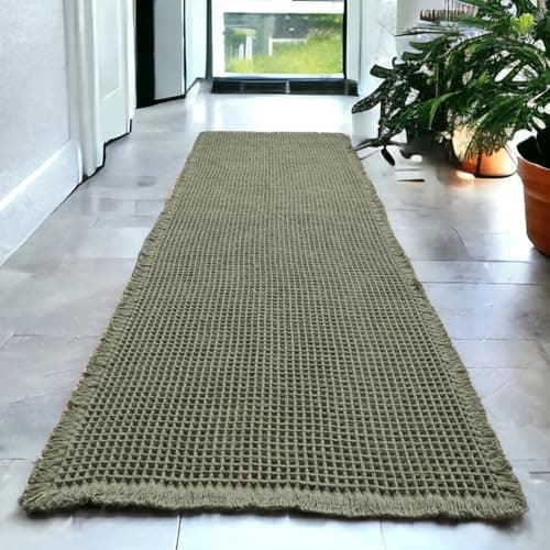 SHIMOH Upgraded Waffle Bath Mat – Ultra Soft, Super Absorbent & Non-Slip Rug with Tassels, Machine Washable, Rubber Backed for Bathroom, Hallway Runner, Kitchen and More (Dark Green, 2' X 6') - Image 1