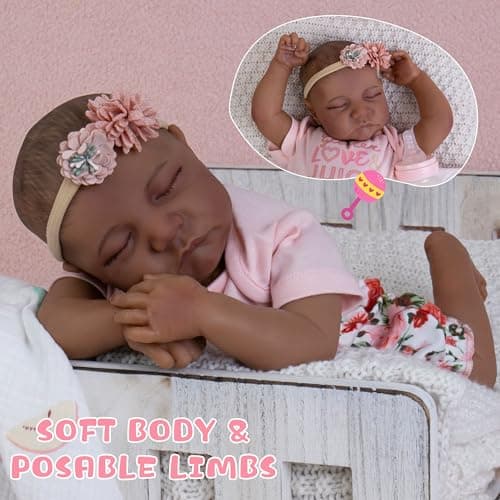 Milidool Lifelike Black Reborn Baby Dolls Girl - 18 Inch Realistic Girl Baby Dolls Black American Newborn Weighted Real Life Baby Dolls with Complete Accessories Gift Set for Kids 3+, Grandparents - Thumbnail 2