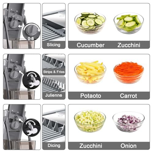 Jonscook All-in-1 Upgraded Safe Mandoline Slicer for Kitchen, with Handheld Spiralizer, Food Chopper with Container, Thickness Adjustable Vegetable Chopper, Potato French Fry Cutter (High-grade Gray) - Thumbnail 2