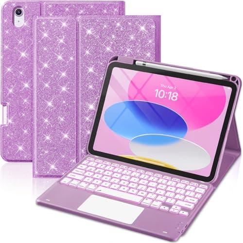 MERSATM for iPad A16 Case with Keyboard - 7 Color Backlit Wireless Detachable Keyboard with Multi-Touch Trackpad, Pencil Holder for iPad 11th Generation (2025) & 10th Gen (2022), 11/10.9 Inch,Purple - Image 1