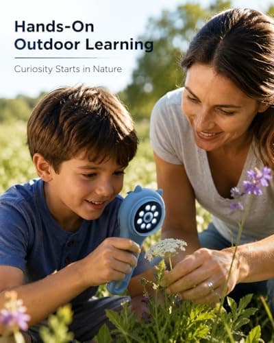 Outdoor Exploration Microscope for Kids, 500X Portable Digital Microscope with 2" IPS Screen, Summer Camping Travel STEM Toy Age 5-12 (Blue) - Thumbnail 5
