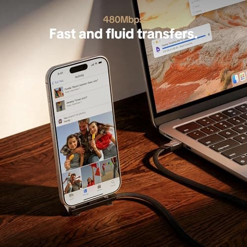 MFish 240W USB C Cable with Stand, 90° Right Angle Fast Charging Braided USB C to USB C Cable, Foldable Phone Stand Charger for iPhone 17, iPad, MacBook, Samsung, Gaming + Hands-Free Black 3.93FT - Thumbnail 6