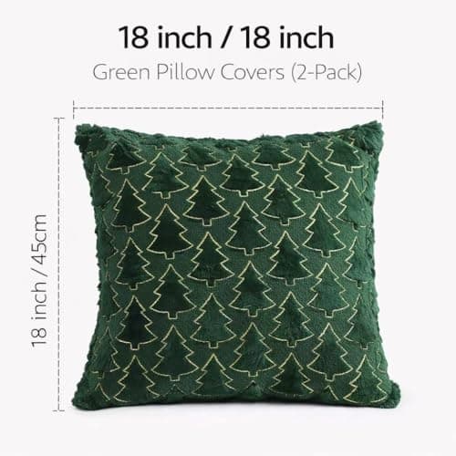 Psythuor Textured Decorative Pillow Covers, 2Pack 18x18 Inch Minimal Nordic Tree Pattern Cushion Covers, Soft Plush Fabric with Zipper for Sofa Couch Bed Home Decor, Green - Thumbnail 4