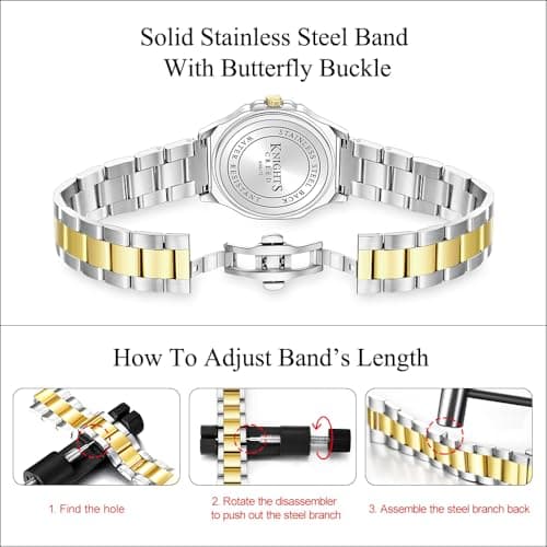 KNISKRED Business Watch for Men with Luminous Scale and Solid Stainless Steel Band Mens Calendar Watch (Silver Gold) - Thumbnail 6