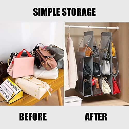 AYWVRBST Handbag Purse Organizer, 2Pcs 6 Pockets, Dust Proof Purse Organizer Closet, Wardrobe Closet Organizer, Washable Handbag Organizer for Handbags Purse (Black+Gray) - Thumbnail 4