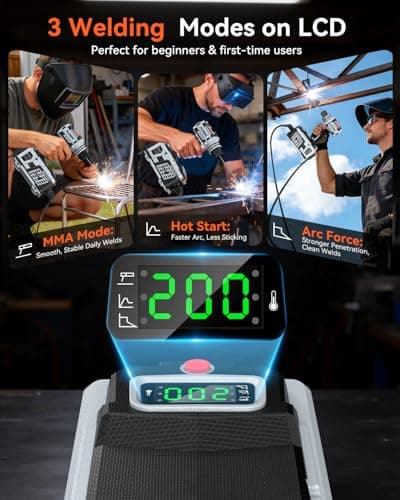PLOWIC Portable Welding Machine:【2026 Next-Gen】110V Handheld Welder with Balanced Design, LCD Display & 3 Modes (MMA/Hot Start/Arc Force), 200A IGBT Inverter ARC Welder Gun Fits 1/16"-1/8" Rods, Gray - Thumbnail 5