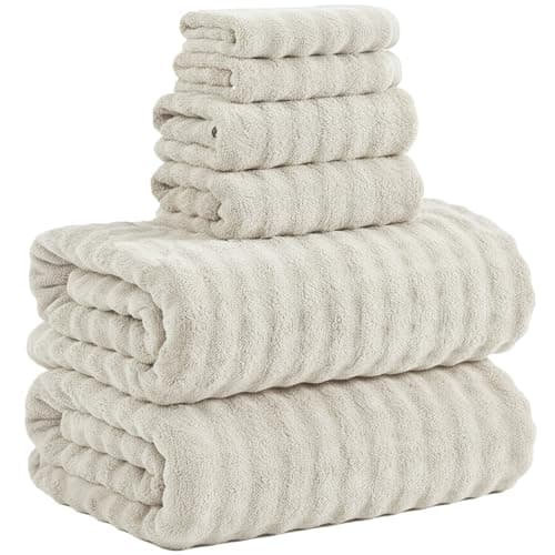KBY Bath Towels Set 6 Piece 40x80 Inches，2 Extra Large Bath Sheets 2 Hand Towels 2 Washcloths，Highly Absorbent Quick Dry Microfiber,Ultra Soft Towel Set for Bathroom，Spa，Gym， Hotel (Cream) - Image 1