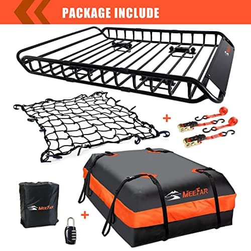Roof Rack Carrier Carrier Basket 51"*36"*5"+Waterproof Bag 15 Cubic Feet(44"*34"*17"),and Cargo Net with Attachment Hooks,Ratchet Straps.200 Lbs Capacity,Universal Rooftop Large Size Roof Rack - Thumbnail 2