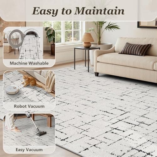 Engiw-Neutral 5x7 Area Rug for Living Room Rug-Carpet Bedroom Rugs Textured Tufted Jacquard Modern Washable Rug for Dining Room Nursery Non Slip-Black and White - Thumbnail 6