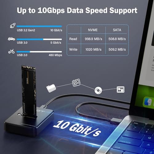 AMZPILOT M.2 NVMe & SATA to USB C Docking Station, M.2 SSD to USB A C Reader Adapter for Both M.2 (M Key, B+M Key) NVMe and SATA NGFF SSD Dock, Size for 2280 2260 2242 2230 22110 Enclosure - Plastic - Thumbnail 4