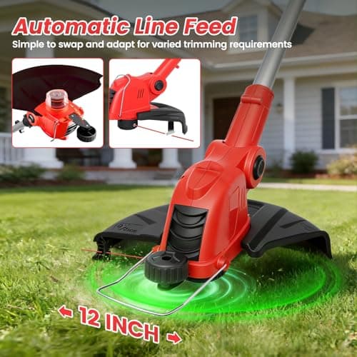 21V Weed Wacker Cordless String Trimmer with 2x4.0Ah Batteries & Fast Charger, 12" Automatic Feed Grass Trimmer, 2-in-1 Electric Weed Eater for Garden Edge Lawn Tool - Thumbnail 4