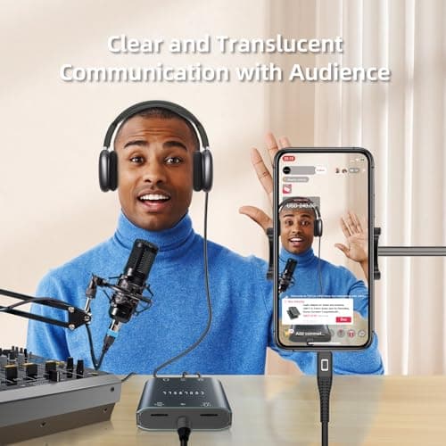 COOLSELL Audio Interface, Stereo 24Bit/192kHz USB C & iPhone Guitar Interface for Recording, Live Streams and Podcasting, Compatible with iPhone, iPad, Mac, Android and PC - Thumbnail 3